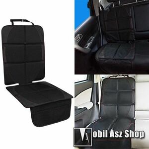 UNIVERZÁLIS Autóülésre rögzíthető ülésvédő gyerekülés alá - szövet, PU bőr, könnyen felrögzíthető, cseppálló, csúszásgátló, hálós zseb, ülőpárna mérete: 45x48cm; háttámla: szélessége 48cm, hossza 66cm - FEKETE kép