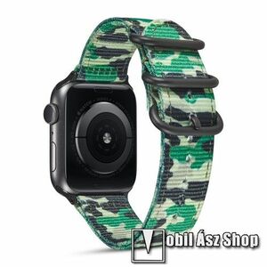 Okosóra szíj - szövet - ZÖLD TEREPMINTÁS - 90mm + 130mm hosszú - Apple Watch Series 1/2/3 38mm / 4/5/6/SE 40mm / 7/8/9 41mm / 10 42mm kép