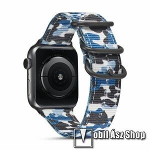 Okosóra szíj - szövet - KÉK TEREPMINTÁS - 90mm + 130mm hosszú - Apple Watch Series 1/2/3 38mm / 4/5/6/SE 40mm / 7/8/9 41mm / 10 42mm kép