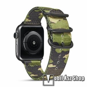 Okosóra szíj - szövet - SÖTÉTZÖLD TEREPMINTÁS - 90mm + 130mm hosszú - Apple Watch Series 1/2/3 38mm / 4/5/6/SE 40mm / 7/8/9 41mm / 10 42mm kép