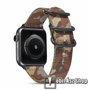 Okosóra szíj - szövet - SÖTÉTBARNA TEREPMINTÁS - 90mm + 130mm hosszú - Apple Watch Series 1/2/3 38mm / 4/5/6/SE 40mm / 7/8/9 41mm / 10 42mm kép
