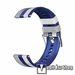 Okosóra szíj - FEHÉR / SZÜRKE / KÉK - szilikon / PU bőrrel bevont - 125mm + 75mm hosszú, 22mm széles - SAMSUNG Galaxy Watch 42mm / Amazfit GTS / Galaxy Watch3 41mm / HUAWEI Watch GT 2 42mm / Watch Active / Active 2 kép