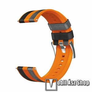 Okosóra szíj - SZÜRKE / FEKETE / NARANCSSÁRGA - szilikon / PU bőrrel bevont - 125mm + 75mm hosszú, 22mm széles - SAMSUNG Galaxy Watch 42mm / Amazfit GTS / Galaxy Watch3 41mm / HUAWEI Watch GT 2 42mm / Watch Active / Active 2 kép