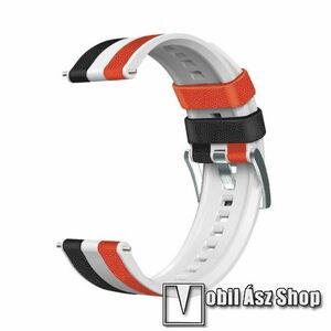 Okosóra szíj - FEHÉR / FEKETE / PIROS - szilikon / PU bőrrel bevont - 125mm + 75mm hosszú, 22mm széles - SAMSUNG Galaxy Watch 42mm / Amazfit GTS / Galaxy Watch3 41mm / HUAWEI Watch GT 2 42mm / Watch Active / Active 2 kép