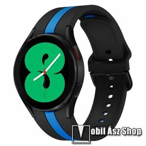 Okosóra szíj - KÉK / FEKETE - szilikon - 125mm+85mm hosszú, 20mm széles - SAMSUNG Galaxy Watch4 Classic 46mm (SM-R890) / Watch4 Classic 42mm (SM-R880) / Watch4 44mm (SM-R870) / Watch4 40mm (SM-R860) kép