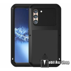 LOVE MEI Powerful defender védő tok / hátlap - FEKETE - ütésálló, fém keret, szilikon betétes, Gorilla Glass üveg - SAMSUNG Galaxy S22 Plus 5G (SM-S906) - GYÁRI kép