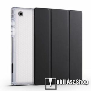Notesz / mappa tok - FEKETE - oldalra nyíló flip cover, TRIFOLD asztali tartó funkciós, erősített sarkok, mágneses záródás, belső ceruzatartó, szilikon belső - SAMSUNG Galaxy Tab A8 10.5 (2021) (SM-X200/SM-X205) kép