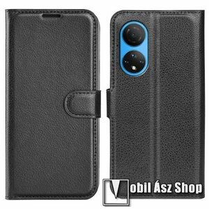 WALLET notesz tok / flip tok - FEKETE - asztali tartó funkciós, oldalra nyíló, rejtett mágneses záródás, bankkártyatartó zseb, szilikon belső - HUAWEI Honor X7 / Honor Play 30 Plus kép
