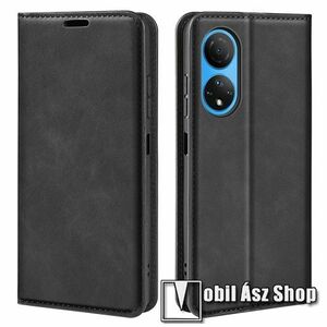 Notesz tok / flip tok - FEKETE - asztali tartó funkciós, oldalra nyíló, rejtett mágneses záródás, bankkártyatartó zseb, szilikon belső - HUAWEI Honor X7 kép