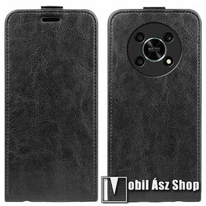 SLIM FLIP tok - FEKETE - lefelé nyíló, rejtett mágneses záródás, szilikon belső, bankkártya tartó, előlapi hangszóró nyílás - HUAWEI Honor X30 / Magic4 Lite / X9 5G / X9 4G / X40 GT kép