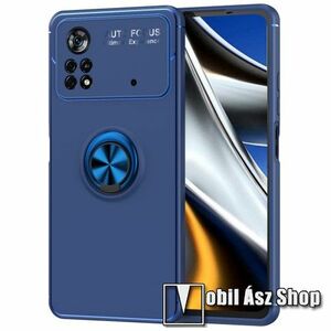 OTT! METAL RING szilikon védő tok / hátlap - KÉK - fém ujjgyűrű, tapadófelület mágneses autós tartóhoz, kitámasztható, ERŐS VÉDELEM! - Xiaomi Poco X4 Pro 5G kép