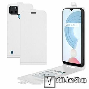 SLIM FLIP tok - FEHÉR - lefelé nyíló, rejtett mágneses záródás, szilikon belső, bankkártya tartó, előlapi hangszóró nyílás - Realme C21Y / C25Y kép
