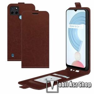 SLIM FLIP tok - BARNA - lefelé nyíló, rejtett mágneses záródás, szilikon belső, bankkártya tartó, előlapi hangszóró nyílás - Realme C21Y / C25Y kép