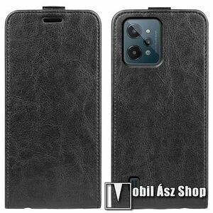 SLIM FLIP tok - FEKETE - lefelé nyíló, rejtett mágneses záródás, szilikon belső, bankkártya tartó, előlapi hangszóró nyílás - Realme C31 kép