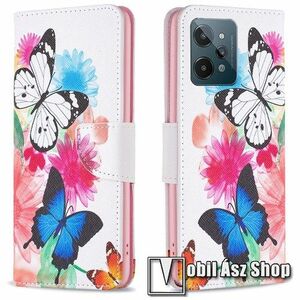 Notesz / mappa tok - PILLANGÓ / VIRÁG MINTÁS - oldalra nyíló, rejtett mágneses záródás, belső zseb, asztali tartó funkció, szilikon belső - Realme C31 kép