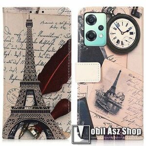 Notesz / mappa tok - EIFFEL TORONY / MADÁRTOLL MINTÁS - oldalra nyíló, rejtett mágneses záródás, bankkártyatartó zsebek, asztali tartó funkció, szilikon belső - OnePlus Nord CE 2 Lite 5G / Oppo K10x kép