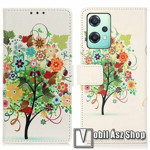 Notesz / mappa tok - SZÍNES VIRÁGZÓ FA MINTÁS - oldalra nyíló, rejtett mágneses záródás, bankkártyatartó zsebek, asztali tartó funkció, szilikon belső - OnePlus Nord CE 2 Lite 5G / Oppo K10x kép