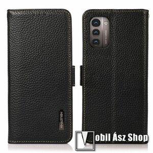 KHAZNEH WALLET notesz tok / flip tok - FEKETE - valódi bőr, asztali tartó funkciós, oldalra nyíló, rejtett mágneses záródás, RFID védelmes bankkártyatartó zsebek, szilikon belső - NOKIA G11 / NOKIA G21 kép