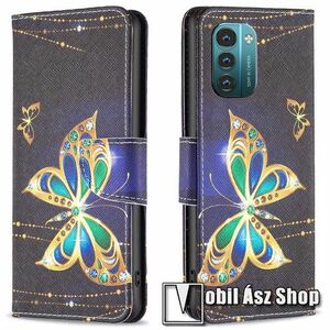 Notesz / mappa tok - PILLANGÓ MINTÁS - oldalra nyíló, rejtett mágneses záródás, belső zseb, asztali tartó funkció, szilikon belső - NOKIA G11 / NOKIA G21 kép