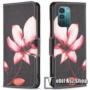 Notesz / mappa tok - RÓZSASZÍN VIRÁG MINTÁS - oldalra nyíló, rejtett mágneses záródás, belső zseb, asztali tartó funkció, szilikon belső - NOKIA G11 / NOKIA G21 kép