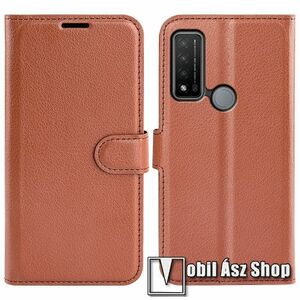 WALLET notesz tok / flip tok - BARNA - asztali tartó funkciós, oldalra nyíló, rejtett mágneses záródás, bankkártyatartó zseb, szilikon belső - TCL 20 R 5G kép