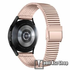 Fém okosóra szíj - ROSE GOLD - rozsdamentes acél, duplazáras csatos, keskeny kivitel, 75mm + 120mm hosszú, 22mm széles - SAMSUNG Galaxy Watch 46mm / Watch GT2 46mm / Watch GT 2e / Galaxy Watch3 45mm / Honor MagicWatch 2 46mm kép