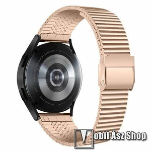Fém okosóra szíj - ARANY - rozsdamentes acél, duplazáras csatos, keskeny kivitel, 75mm + 120mm hosszú, 22mm széles - SAMSUNG Galaxy Watch 46mm / Watch GT2 46mm / Watch GT 2e / Galaxy Watch3 45mm / Honor MagicWatch 2 46mm kép
