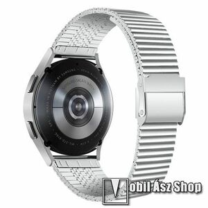 Fém okosóra szíj - EZÜST - rozsdamentes acél, duplazáras csatos, keskeny kivitel, 75mm + 120mm hosszú, 22mm széles - SAMSUNG Galaxy Watch 46mm / Watch GT2 46mm / Watch GT 2e / Galaxy Watch3 45mm / Honor MagicWatch 2 46mm kép
