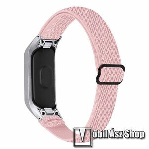 Okosóra szíj - fonott szövet, sztreccses, állítható, csatos, légáteresztő - RÓZSASZÍN ROMBUSZ MINTÁS - SAMSUNG SM-R375 Galaxy Fit e kép