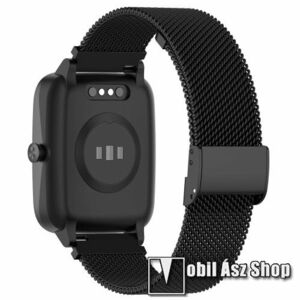 Fém milánói okosóra szíj - rozsdamentes acél, fém háló kialakítás, csatos - FEKETE - 93mm + 113mm hosszú, 19mm széles - Xiaomi Haylou Solar LS01 / Umidigi Uwatch3 / Uwatch3 GPS / UFit / Uwatch GT kép