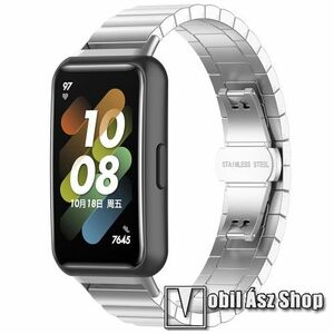 Fém okosóra szíj - EZÜST - rozsdamentes acél, csatos - 176mm hosszú - HUAWEI Band 7 kép