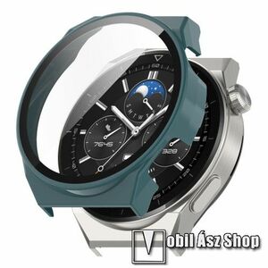 Okosóra műanyag védő tok / keret - SÖTÉTZÖLD - 9H edzett üveg előlap védő is! - HUAWEI Watch GT 3 Pro 46mm / Watch GT 3 Porsche Design kép