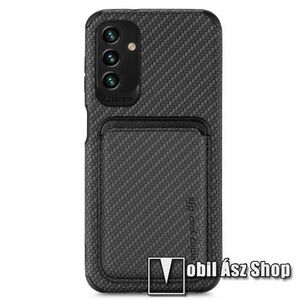 OTT! CARBON MAGNETIC CARD műanyag védő tok / hátlap - FEKETE KARBON MINTÁS - szilikon szegély, mágneses levehető bankkártyatartó, erősített sarkok - ERŐS VÉDELEM! - SAMSUNG Galaxy A13 5G / A04s kép