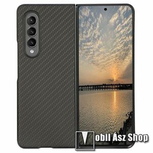 Műanyag védő tok / hátlap - PU bőrrel bevont - FEKETE - KARBON MINTÁS - SAMSUNG Galaxy Z Fold4 5G kép