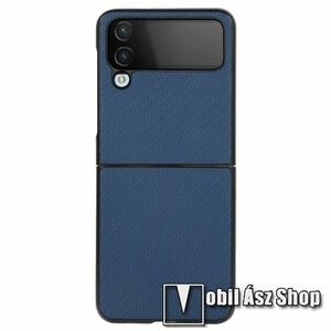 Műanyag védő tok / hátlap - szilikon betétes, PU bőrrel bevont - KÉK - KARBON MINTÁS - SAMSUNG Galaxy Z Flip4 (SM-F721) kép