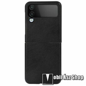 Műanyag védő tok / hátlap - szilikon betétes, PU bőrrel bevont - FEKETE - SAMSUNG Galaxy Z Flip4 (SM-F721) kép