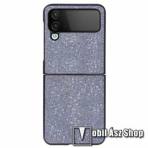 Műanyag védő tok / hátlap - PU bőrrel bevont - CSILLOGÓ FLITTER MINTÁS - KÉK - SAMSUNG Galaxy Z Flip4 5G kép