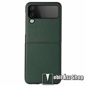 Műanyag védő tok / valódi bőr hátlap - szilikon betétes - SÖTÉTZÖLD - SAMSUNG Galaxy Z Flip4 5G kép
