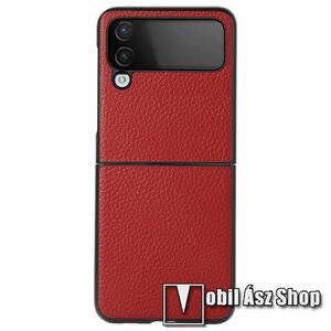 Műanyag védő tok / valódi bőr hátlap - szilikon betétes - PIROS - SAMSUNG Galaxy Z Flip4 5G kép