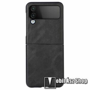 Műanyag védő tok / hátlap - szilikon betétes, PU bőrrel bevont - FEKETE - SAMSUNG Galaxy Z Flip4 (SM-F721) kép