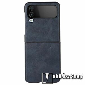 Műanyag védő tok / hátlap - szilikon betétes, PU bőrrel bevont - KÉK - SAMSUNG Galaxy Z Flip4 (SM-F721) kép