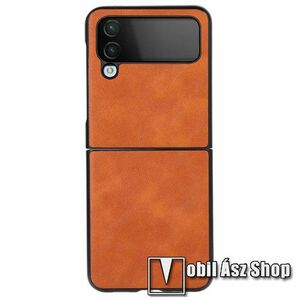 Műanyag védő tok / hátlap - szilikon betétes, PU bőrrel bevont - BARNA - SAMSUNG Galaxy Z Flip4 (SM-F721) kép