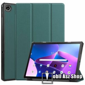 Notesz / mappa tok - SÖTÉTZÖLD - oldalra nyíló flip cover, TRIFOLD asztali tartó funkciós, mágneses záródás, műanyag belső - Lenovo Tab M10 Plus (3rd Gen) / Motorola Moto Tab G62 kép