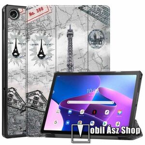 Notesz / mappa tok - EIFFEL TORONY MINTÁS - oldalra nyíló flip cover, TRIFOLD asztali tartó funkció, mágneses záródás, erősített sarkok, műanyag belső - Lenovo Tab M10 Plus (3rd Gen) / Motorola Moto Tab G62 kép