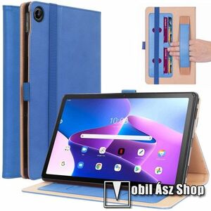 Notesz tok / mappa tok - KÉK - asztali tartó funkciós, oldalra nyíló, bankkártyatartó zsebek, kézpánt, tolltartó, gumis záródás, szilikon belső - Lenovo Tab M10 Plus (3rd Gen) / Motorola Moto Tab G62 kép