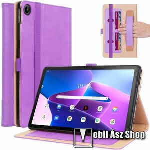 Notesz tok / mappa tok - LILA - asztali tartó funkciós, oldalra nyíló, bankkártyatartó zsebek, kézpánt, tolltartó, gumis záródás, szilikon belső - Lenovo Tab M10 Plus (3rd Gen) / Motorola Moto Tab G62 kép
