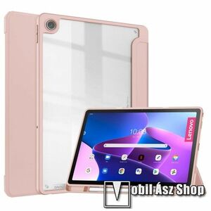 Notesz / mappa tok - RÓZSASZÍN / ÁTLÁTSZÓ - átlátszó hátlap, oldalra nyíló flip cover, TRIFOLD asztali tartó funkciós, PU bőrrel bevont, belső ceruzatartó, mágneses záródás, erősített sarkok, szilikon belső - Lenovo Tab M10 Plus (3rd Gen) / Motorola Moto kép