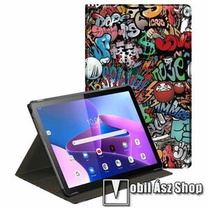 Notesz / mappa tok - GRAFFITI MINTÁS - oldalra nyíló flip cover, asztali tartó funkció, 360°-ban elforgatható, mágneses záródás, műanyag belső - Lenovo Tab M10 Plus (3rd Gen) / Motorola Moto Tab G62 kép