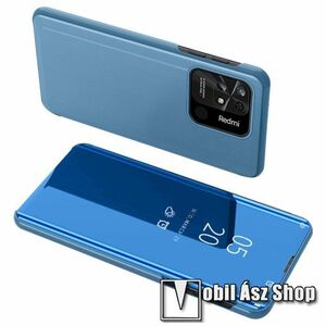 Notesz / flip tok - VILÁGOSKÉK - oldalra nyíló áttetsző tükrös flip cover, asztali tartó funkció, műanyag belső - Xiaomi Redmi 10C kép