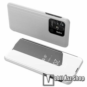 Notesz / flip tok - EZÜST - oldalra nyíló áttetsző tükrös flip cover, asztali tartó funkció, műanyag belső - Xiaomi Redmi 10C kép